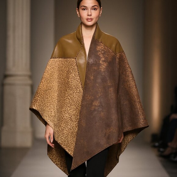 Chico’s Animal Print Leather Shawl Wrap - Picture 1 of 16